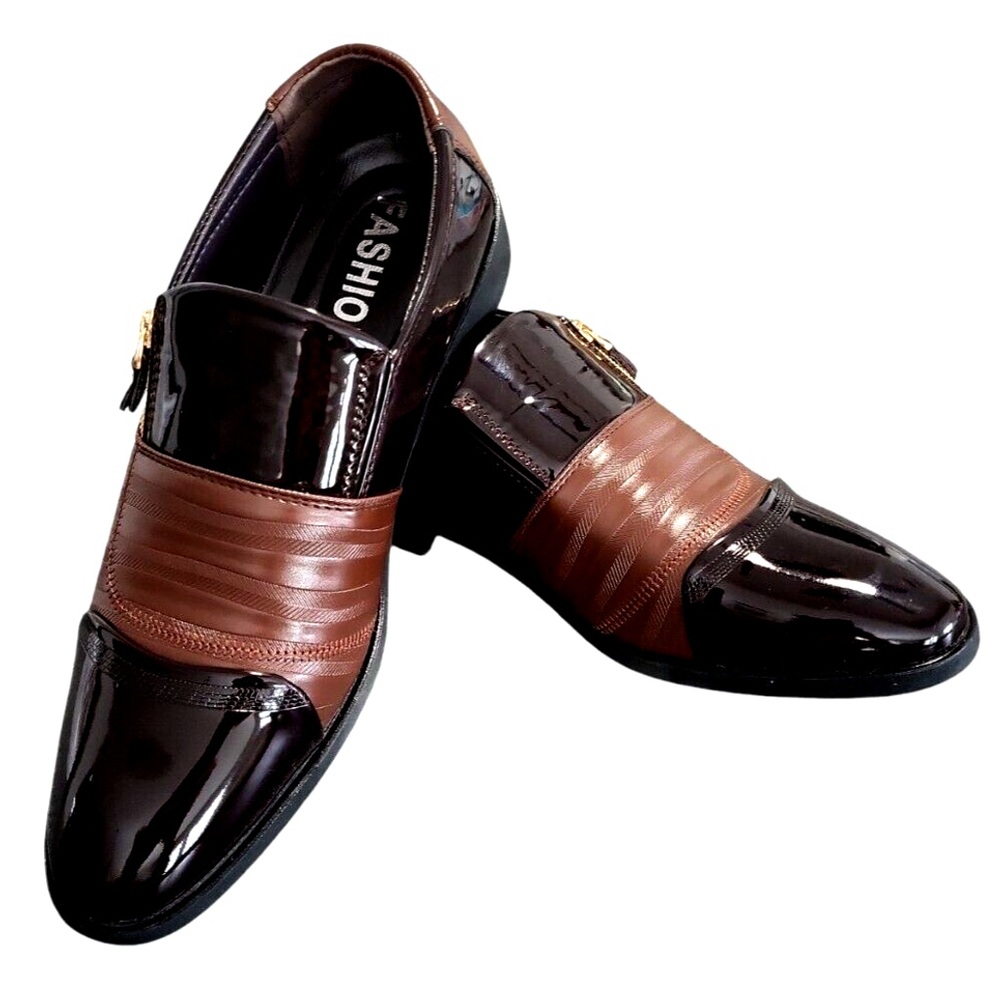 PU Oxford Men's Shoes Size EU 43 (9.5) Brown Black Side Zipper Business